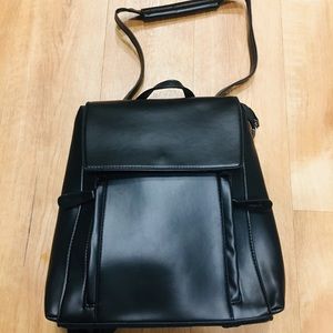 Black Faux Leather Convertible Bag/Backpack